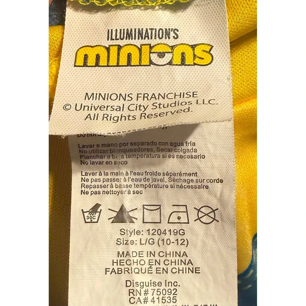 Disguise Minions Costume Kids Large 10-12 Yellow Blue Jumpsuit Halloween